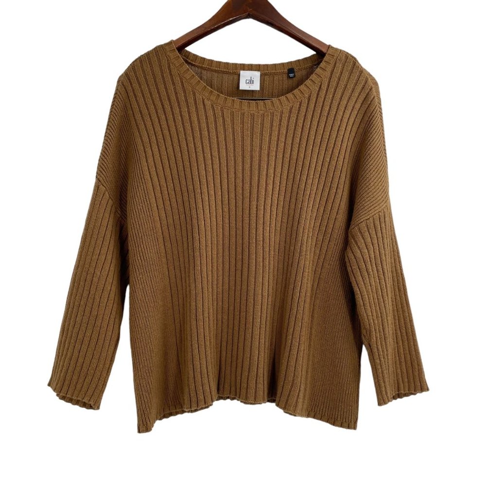 CAbi Ribbed Scoop Neck Sweater in Camel Brown